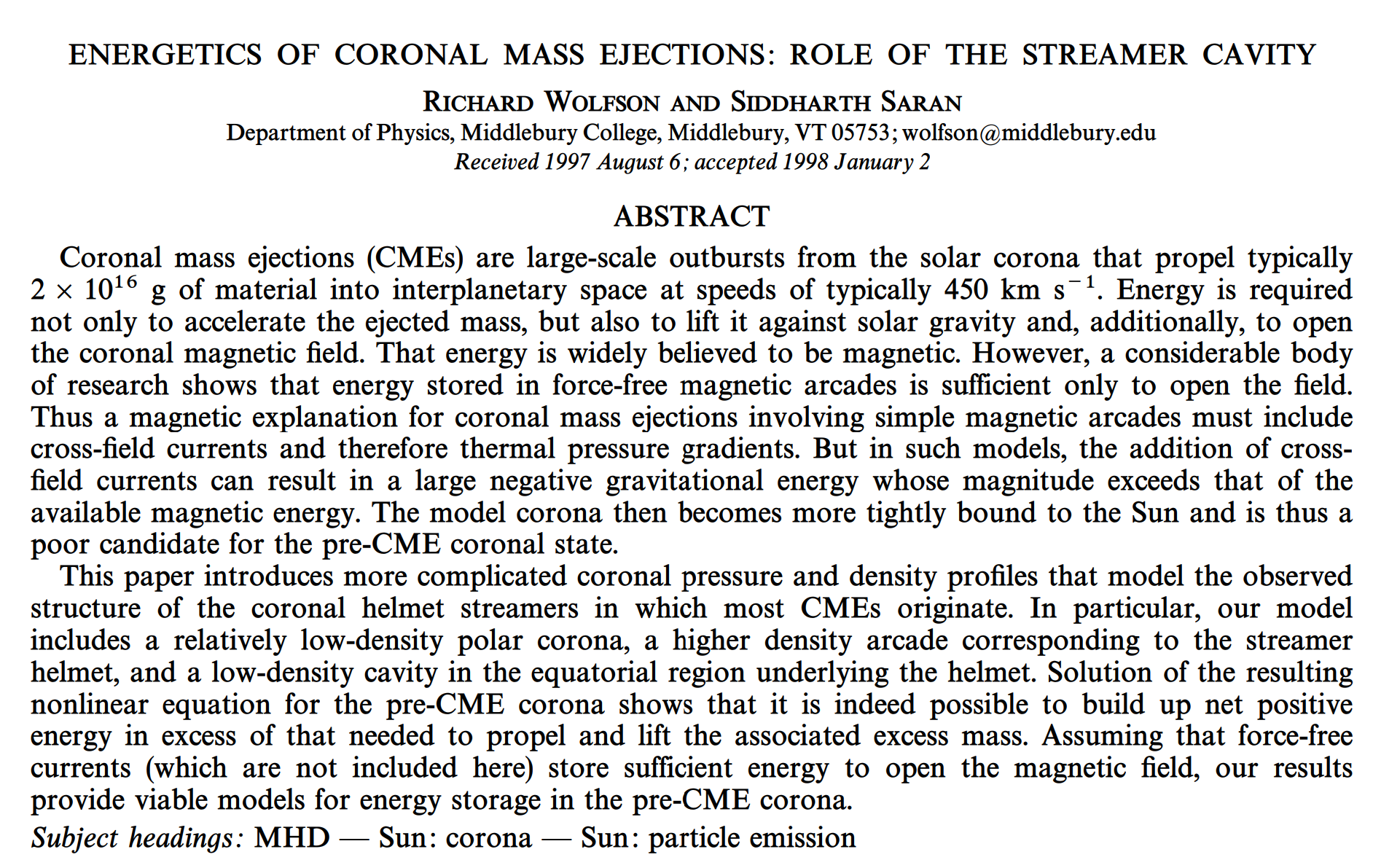 Cover page of astrophysics paper co-authored by Sidd